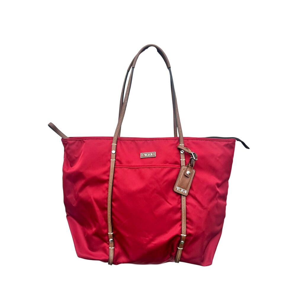 Tumi Red Nylon and Leather Tote Bag Purse